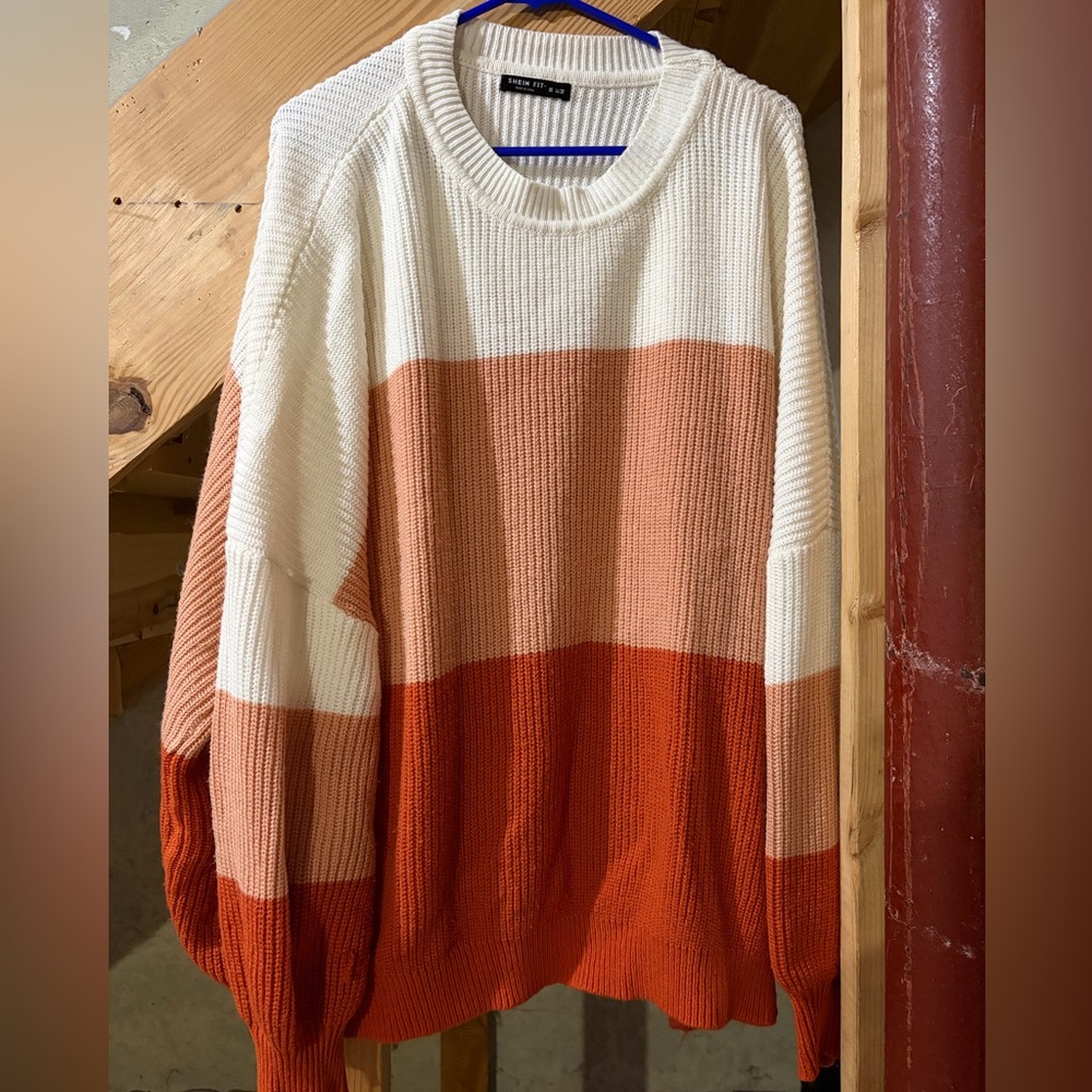 SHEIN Cream and Orange Color Block Sweater